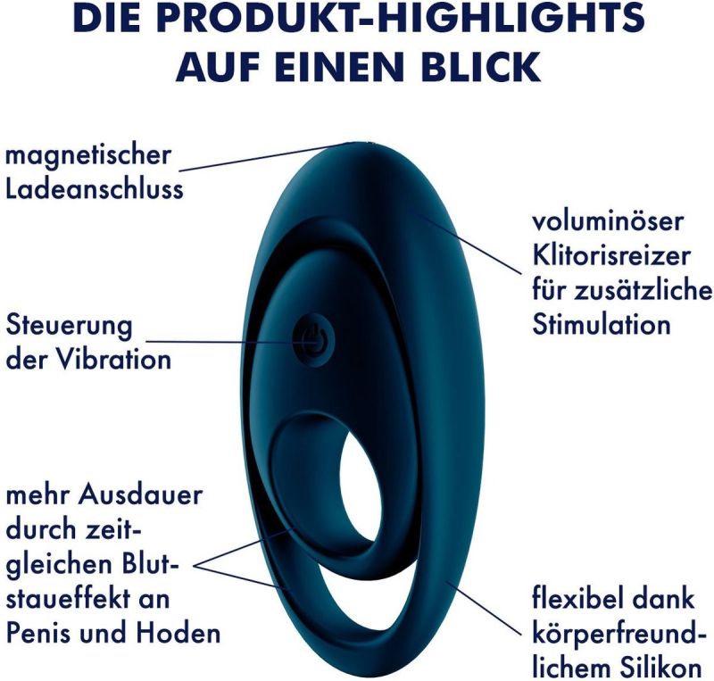 Кільце, що вібрує, для пеніса Satisfyer Glorious Duo зі стимуляцією яєчок і клітора, синє вид 7