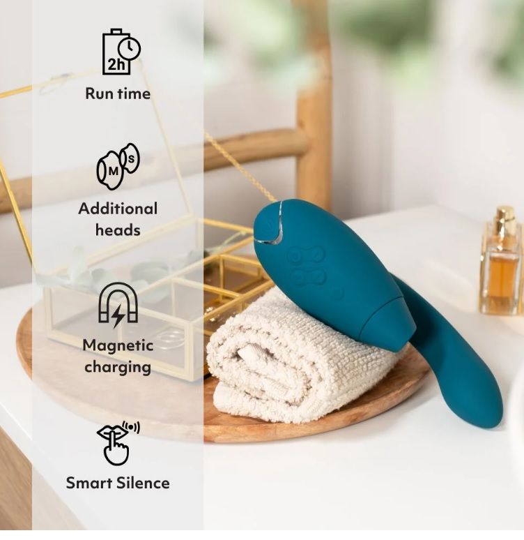 Инновационный двойной бесконтактный вибратор-стимулятор Womanizer Duo 2 Petrol бирюзовый вид 8