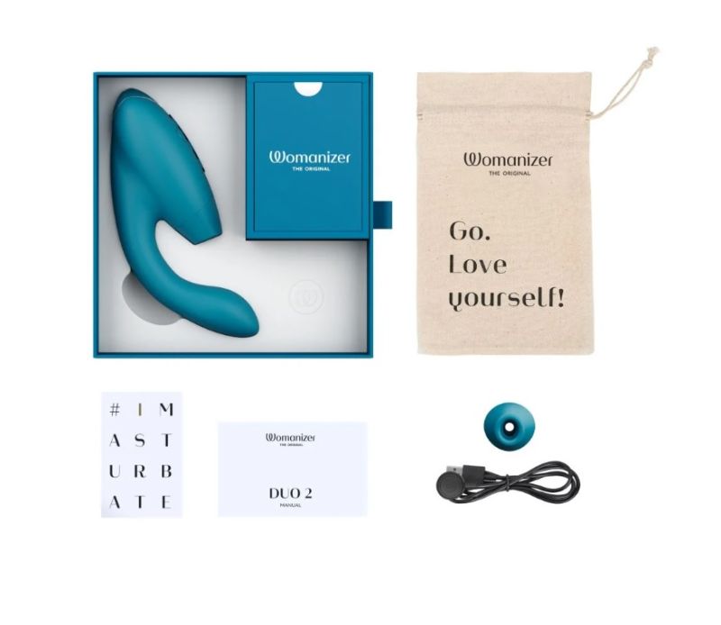 Инновационный двойной бесконтактный вибратор-стимулятор Womanizer Duo 2 Petrol бирюзовый вид 9
