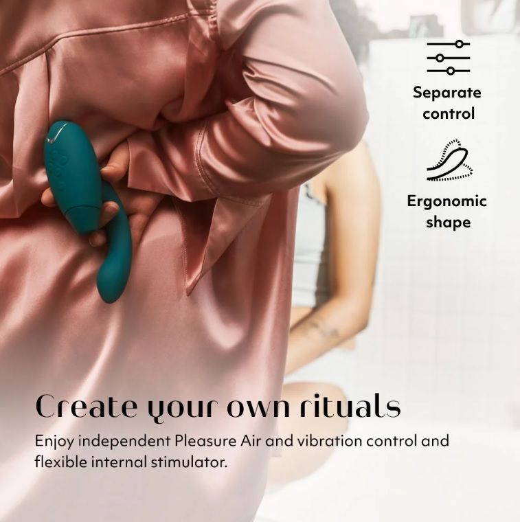 Инновационный двойной бесконтактный вибратор-стимулятор Womanizer Duo 2 Petrol бирюзовый вид 6