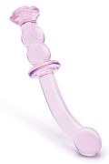 Изогнутый стеклянный розовый фаллоимитатор для точки G Dream Toys Glaze Glass с бутоном