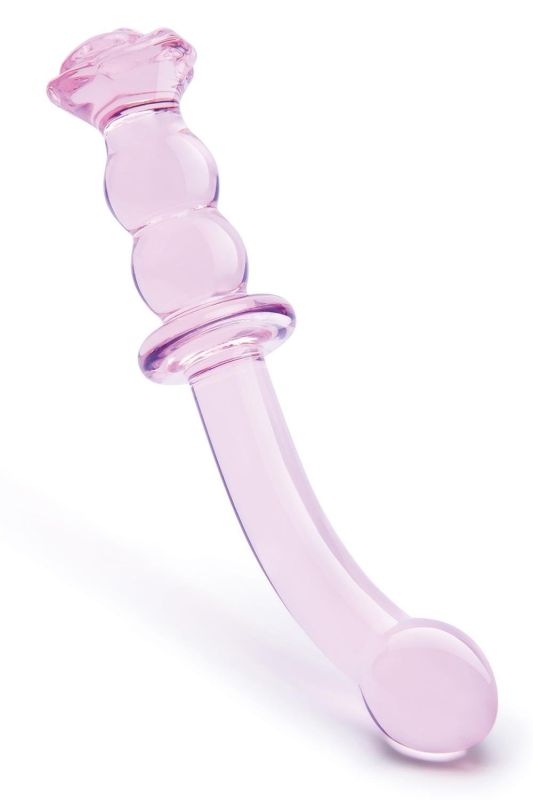 Изогнутый стеклянный розовый фаллоимитатор для точки G Dream Toys Glaze Glass с бутоном вид 2