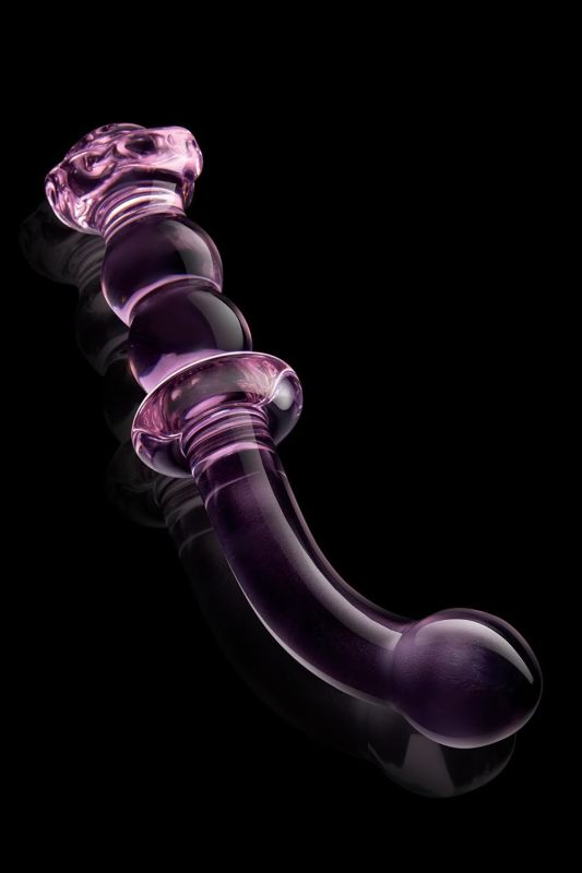 Изогнутый стеклянный розовый фаллоимитатор для точки G Dream Toys Glaze Glass с бутоном вид 4