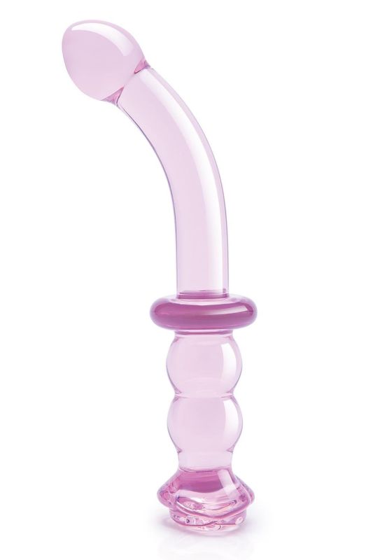 Изогнутый стеклянный розовый фаллоимитатор для точки G Dream Toys Glaze Glass с бутоном вид 3
