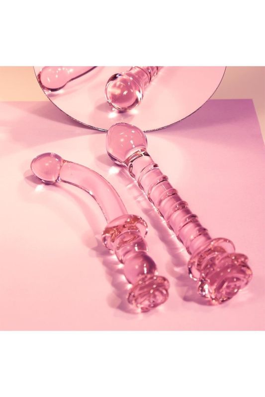 Изогнутый стеклянный розовый фаллоимитатор для точки G Dream Toys Glaze Glass с бутоном вид 6