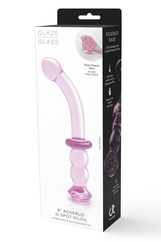 Изогнутый стеклянный розовый фаллоимитатор для точки G Dream Toys Glaze Glass с бутоном вид 7