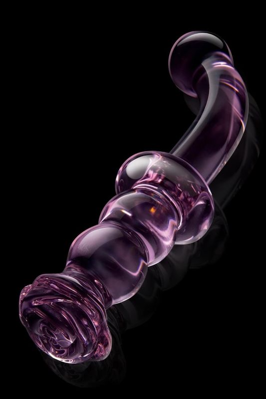 Изогнутый стеклянный розовый фаллоимитатор для точки G Dream Toys Glaze Glass с бутоном вид 5