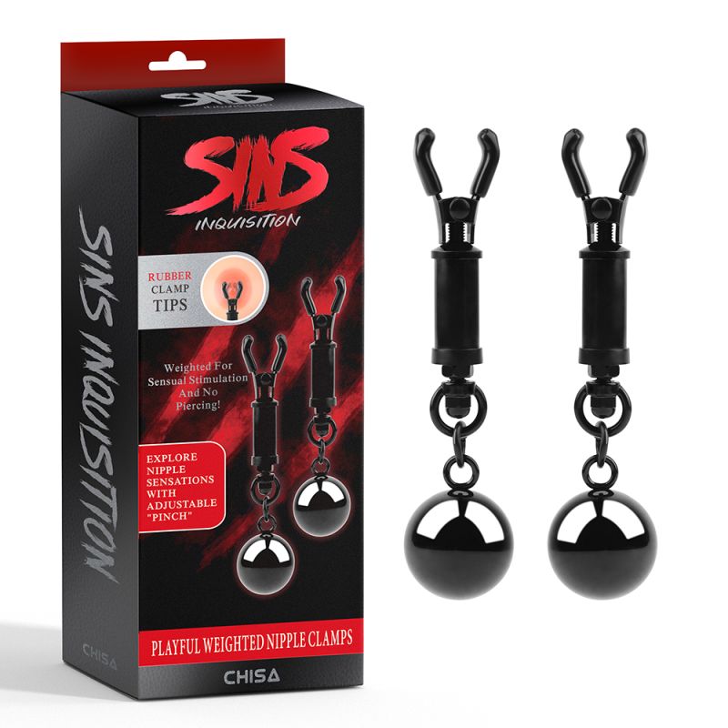 Зажимы для сосков Chisa Sins Inquisition Playful Weighted Nipple Clamps с грузиками, чёрные вид 2