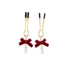 Затискачі на соски CHISA Senuelo Pearl Nipple Clamps Kit з червоними бантиками та намистинами вид 4