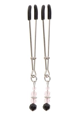 Зажимы на соски с регулировкой и стразами Taboom Nipple Play Tweezers With Beads серебристые