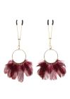 Затискачі на соски золотисті Taboom Nipple Play Tweezers With Feathers з червоним пір'ям вид 6