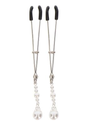 Затискачі на соски з намистинами Taboom Nipple Play Tweezers With Pearls, срібні