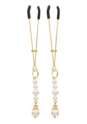 Затискачі на соски з намистинами Taboom Nipple Play Tweezers With Pearls, золотисті